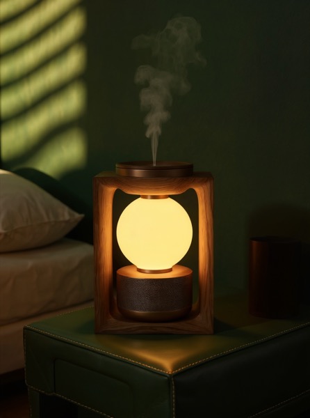 The Eden device glowing on a bedside table